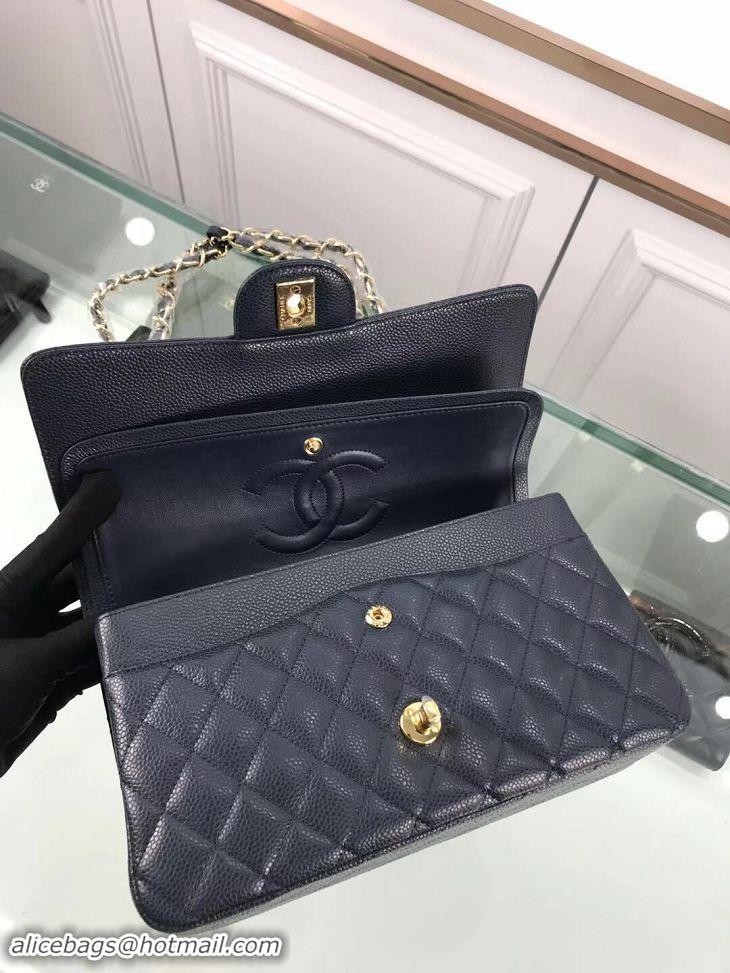 Luxurious Chanel New Pearl Caviar Calfskin Medium Flap Bag A1112 Navy Blue Gold