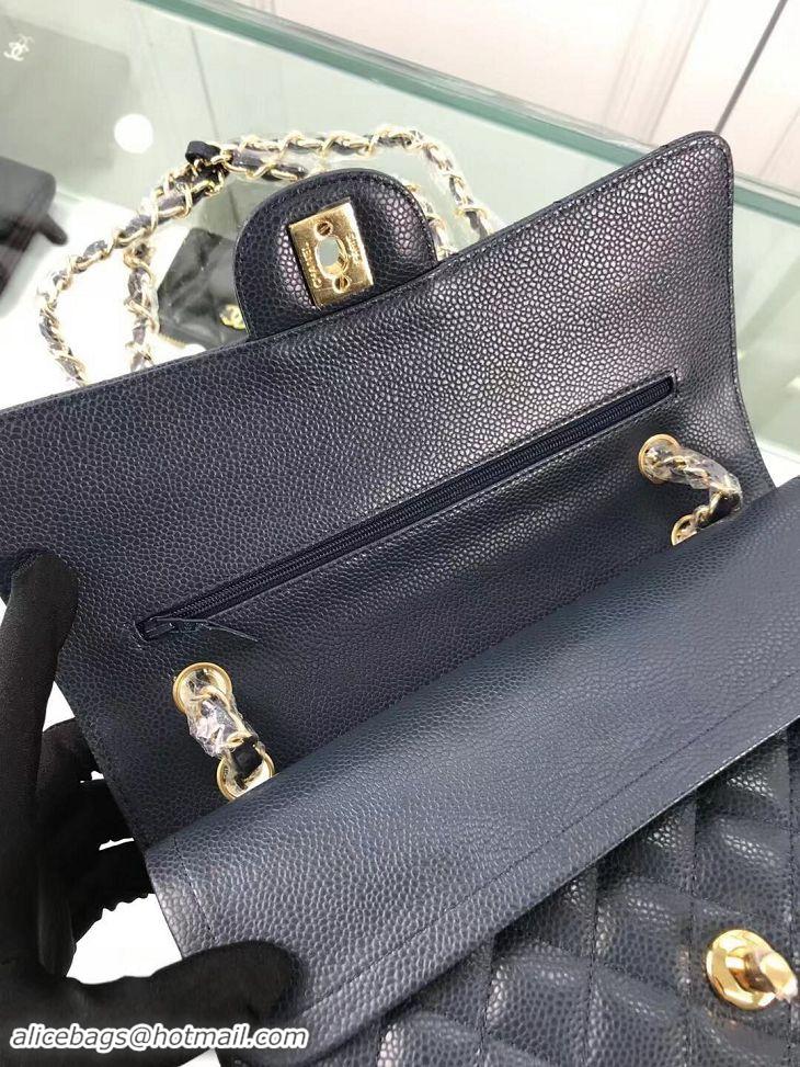 Luxurious Chanel New Pearl Caviar Calfskin Medium Flap Bag A1112 Navy Blue Gold