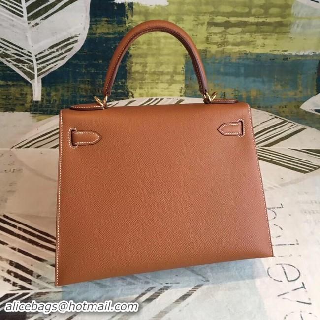 Top Design Hermes original Kelly Epsom Leather KL32 brown