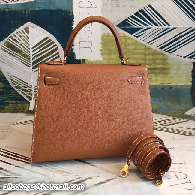 Top Design Hermes original Kelly Epsom Leather KL32 brown