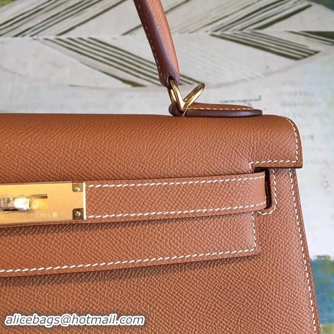 Top Design Hermes original Kelly Epsom Leather KL32 brown