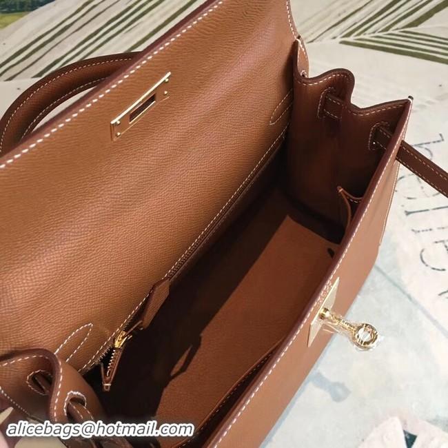 Top Design Hermes original Kelly Epsom Leather KL32 brown