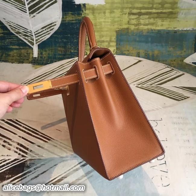 Top Design Hermes original Kelly Epsom Leather KL32 brown