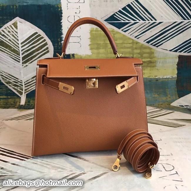 Top Design Hermes original Kelly Epsom Leather KL32 brown