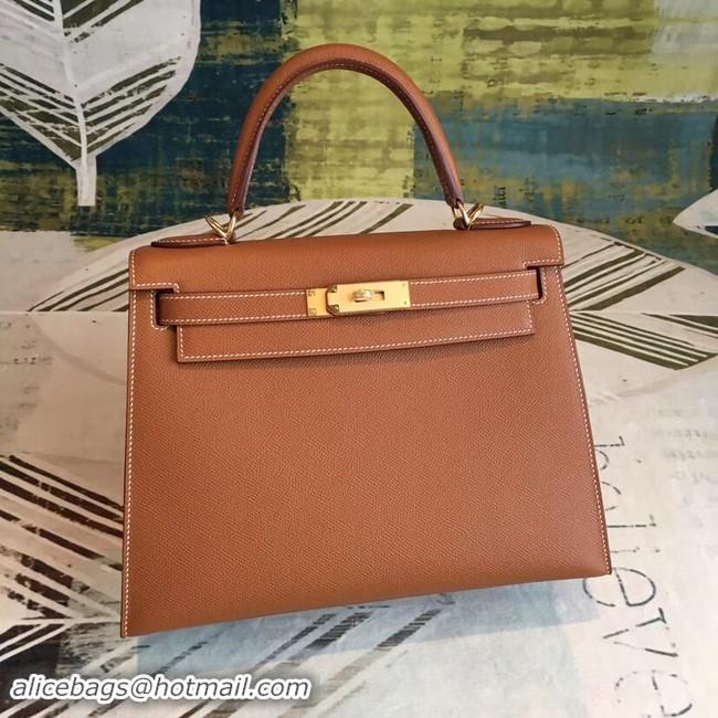 Top Design Hermes original Kelly Epsom Leather KL32 brown