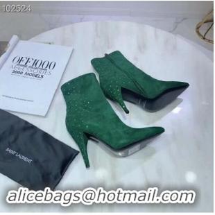 Discount Yves Saint Laurent Heel 10.5CM LOU Suede Ankle Boots YSL8920 Green 2019