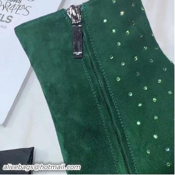 Discount Yves Saint Laurent Heel 10.5CM LOU Suede Ankle Boots YSL8920 Green 2019