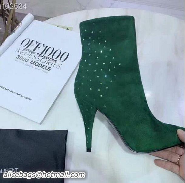 Discount Yves Saint Laurent Heel 10.5CM LOU Suede Ankle Boots YSL8920 Green 2019