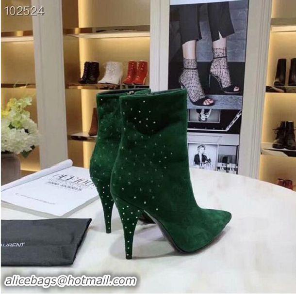 Discount Yves Saint Laurent Heel 10.5CM LOU Suede Ankle Boots YSL8920 Green 2019