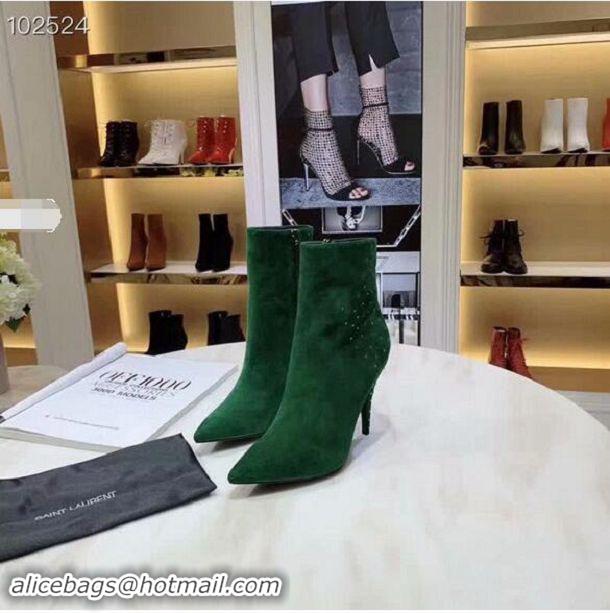 Discount Yves Saint Laurent Heel 10.5CM LOU Suede Ankle Boots YSL8920 Green 2019