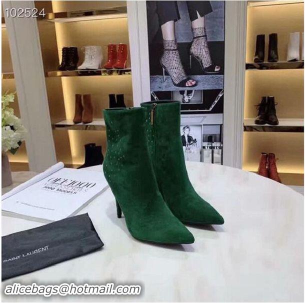 Discount Yves Saint Laurent Heel 10.5CM LOU Suede Ankle Boots YSL8920 Green 2019