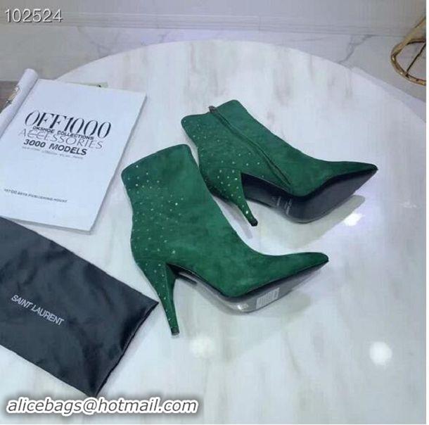 Discount Yves Saint Laurent Heel 10.5CM LOU Suede Ankle Boots YSL8920 Green 2019