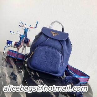 Discount Prada original Leather backpack 1BZ035 blue