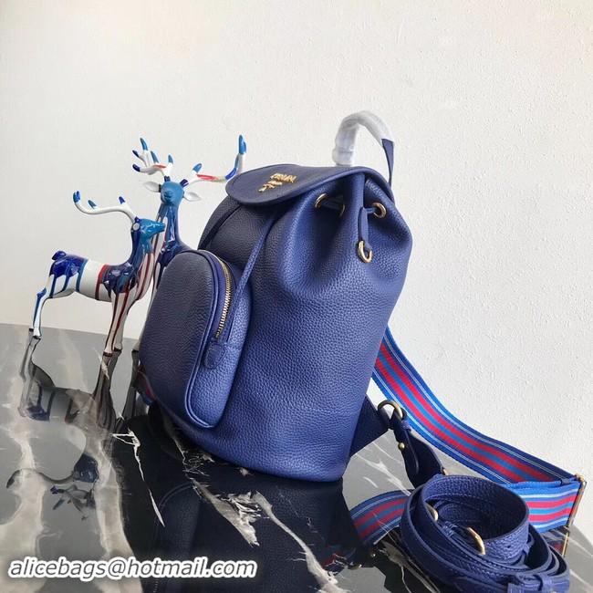 Discount Prada original Leather backpack 1BZ035 blue