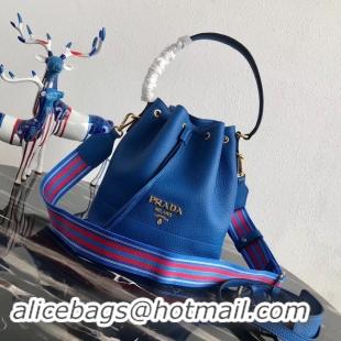 Classic Hot Prada Leather bucket bag 1BE018 blue