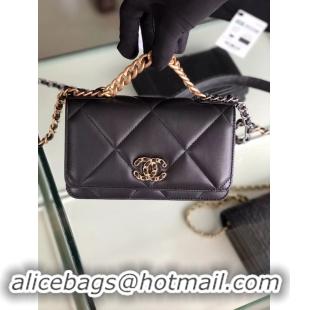 Buy Discount Chanel 19 Classic Sheepskin Leather Chain Wallet AP0957 black Gold-Tone Metal