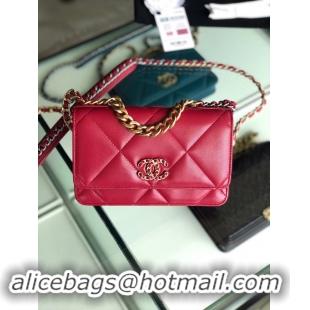 High Quality Chanel 19 Classic Sheepskin Leather Chain Wallet AP0957 Red & Gold-Tone Metal