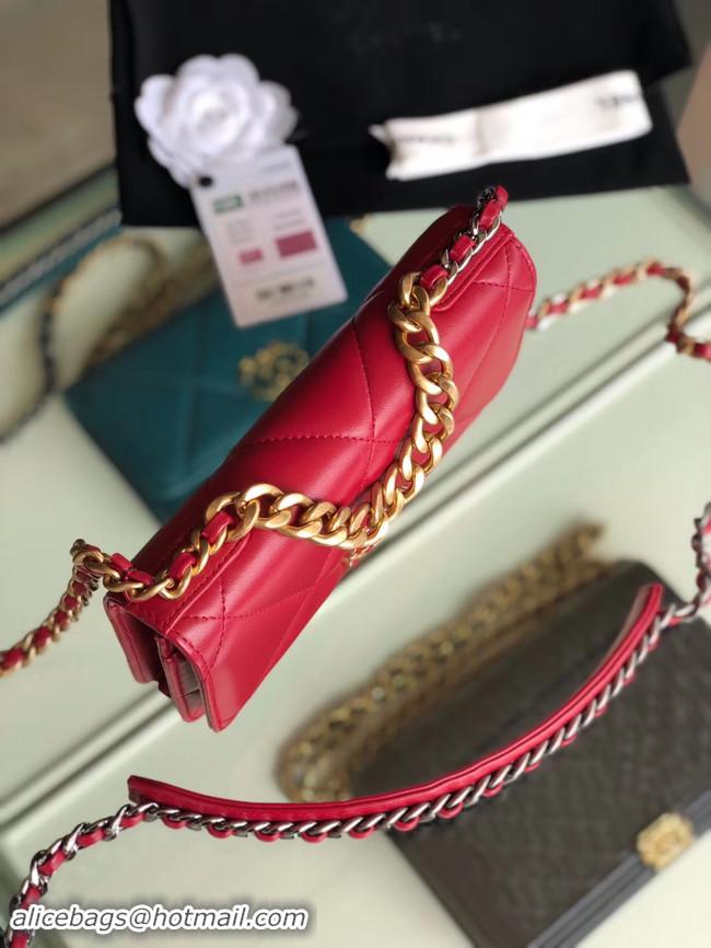 High Quality Chanel 19 Classic Sheepskin Leather Chain Wallet AP0957 Red & Gold-Tone Metal