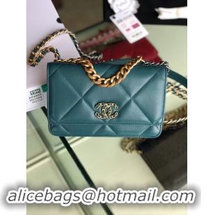 Best Quality Chanel 19 Classic Sheepskin Leather Chain Wallet AP0957 blue & Gold-Tone Metal