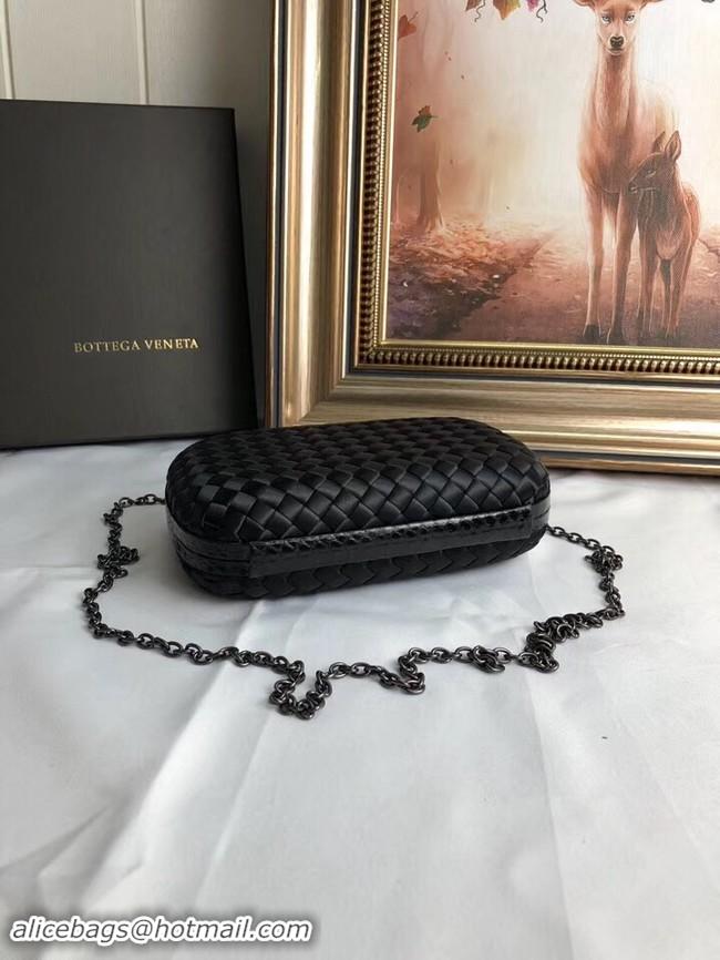 Shop Duplicate BOTTEGA VENETA Knot snakeskin-trimmed satin clutch 62548 black