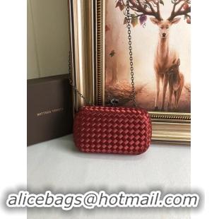 Popular Style BOTTEGA VENETA Knot snakeskin-trimmed satin clutch 62548 Burgundy