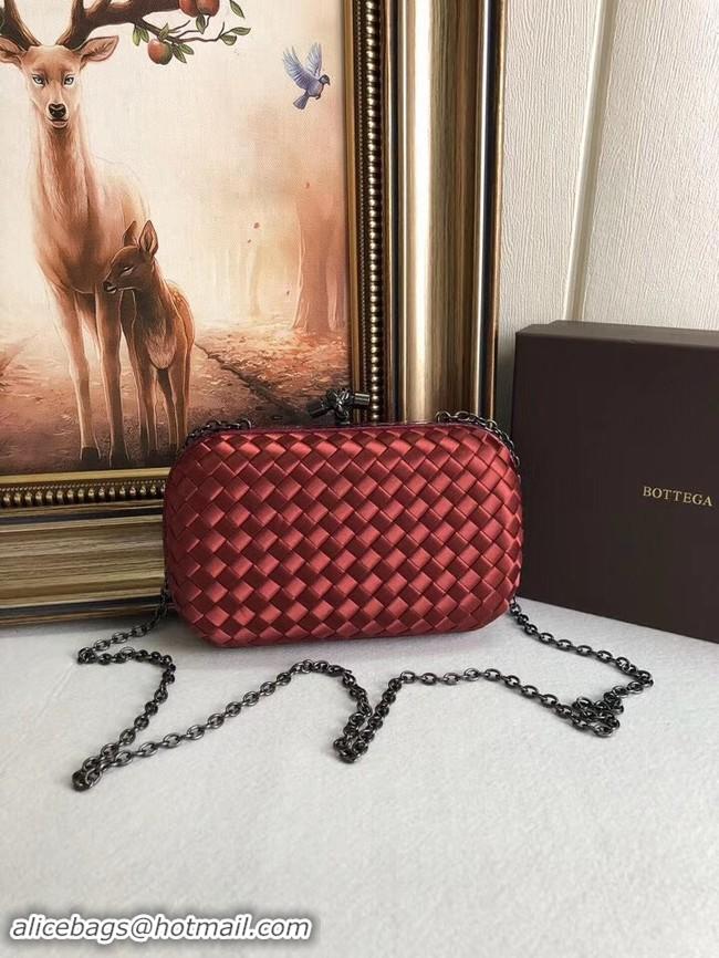 Popular Style BOTTEGA VENETA Knot snakeskin-trimmed satin clutch 62548 Burgundy