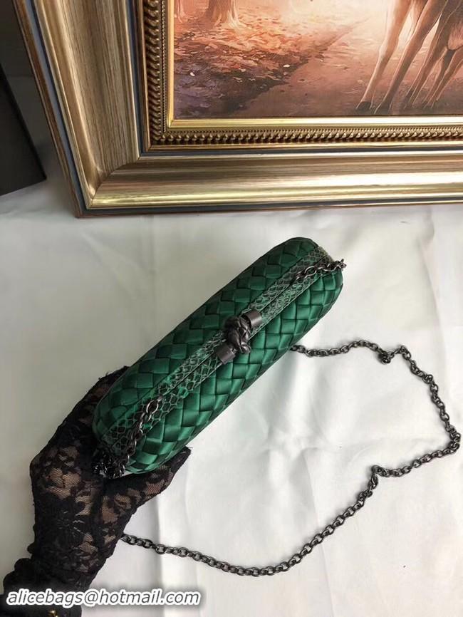 Low Cost BOTTEGA VENETA Knot snakeskin-trimmed satin clutch 62548 green