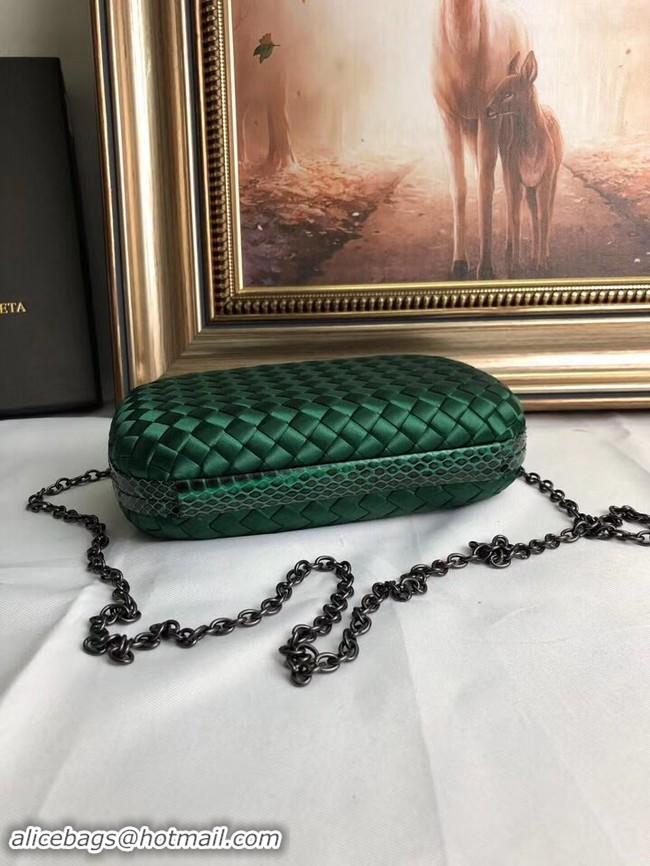 Low Cost BOTTEGA VENETA Knot snakeskin-trimmed satin clutch 62548 green