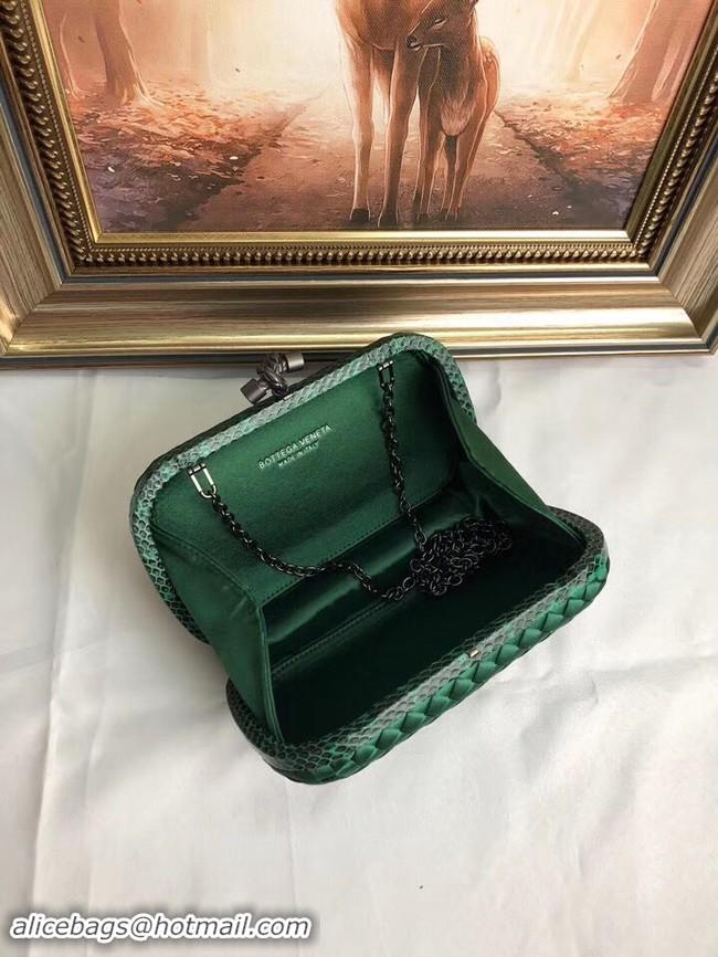 Low Cost BOTTEGA VENETA Knot snakeskin-trimmed satin clutch 62548 green