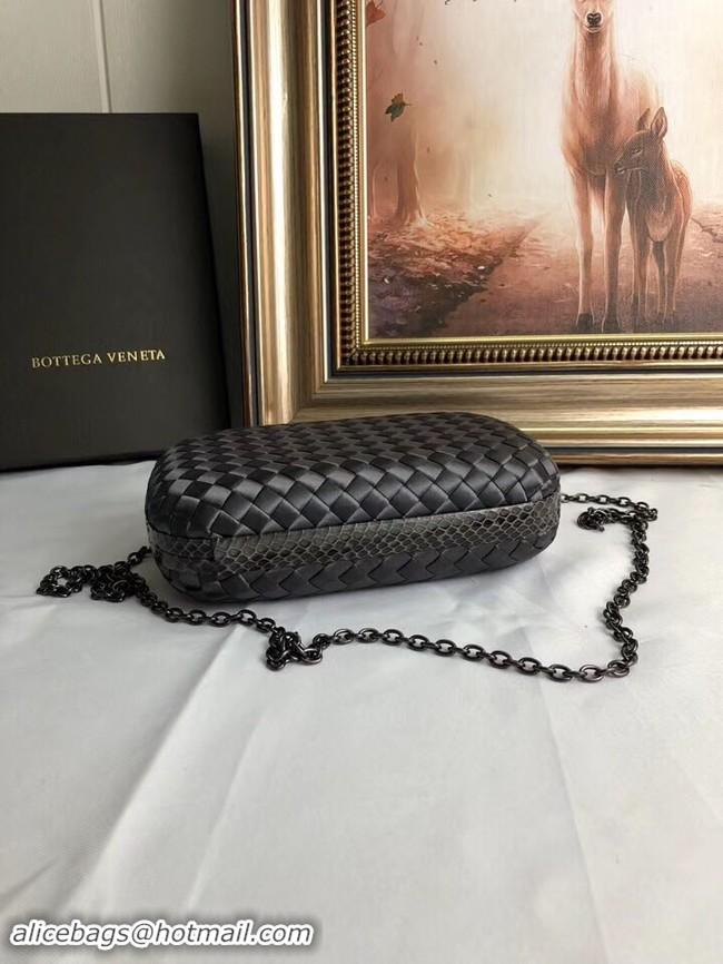 Top Grade BOTTEGA VENETA Knot snakeskin-trimmed satin clutch 62548 dark grey