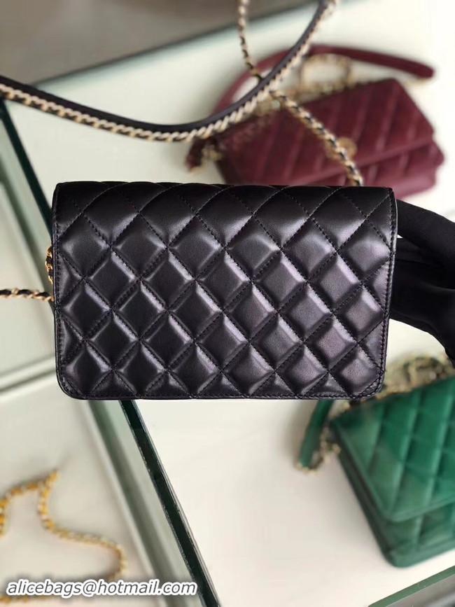 Super Quality Chanel Original Leather Chain Wallet AP0724 black