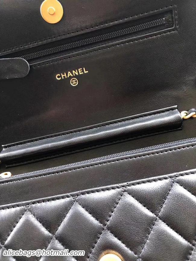 Super Quality Chanel Original Leather Chain Wallet AP0724 black