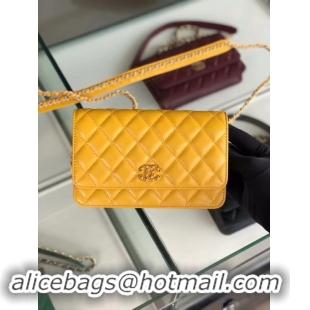 Free Shipping Discount Chanel Original Leather Chain Wallet AP0724 yellow