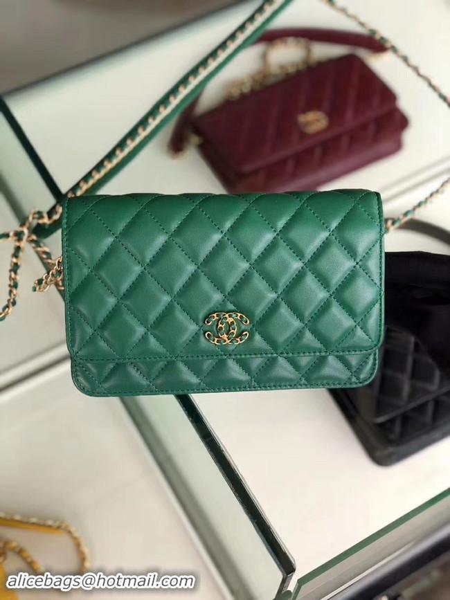 Hot Sale Chanel Original Leather Chain Wallet AP0724 green