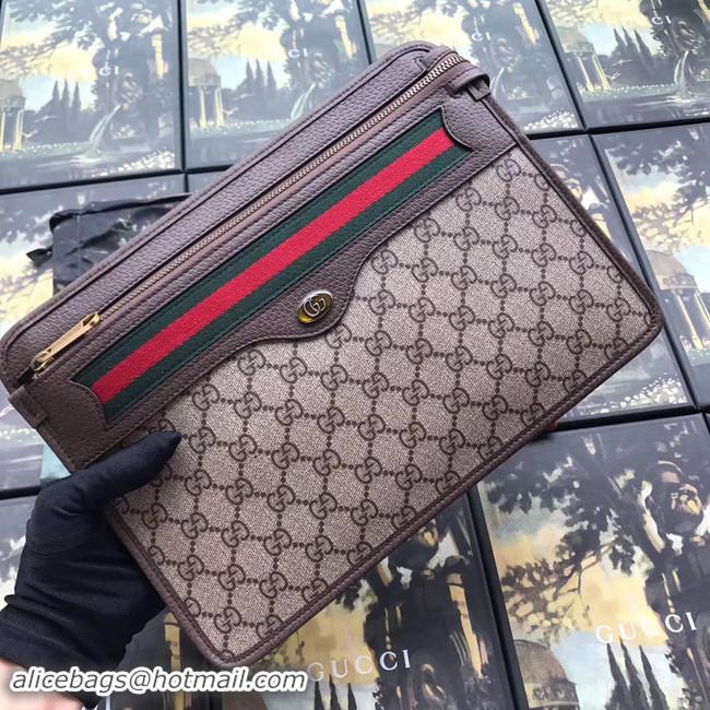 Shop Popular Gucci GG Supreme canvas pouch 597619 brown