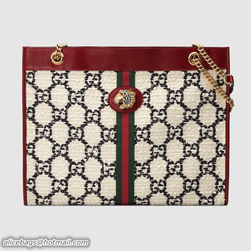 Trendy Design Gucci Rajah GG tweed large shopping bag 537219 white