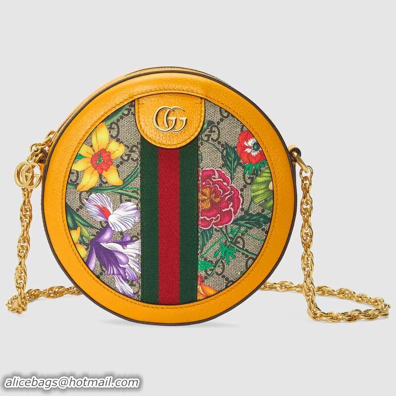 Shop Cheap Gucci Ophidia series GG flower round Mini Shoulder Bag 550618 yellow