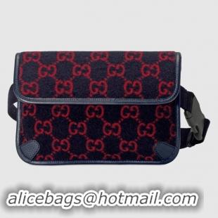 Shop Duplicate Gucci GG wool waist bag 598181 dark blue