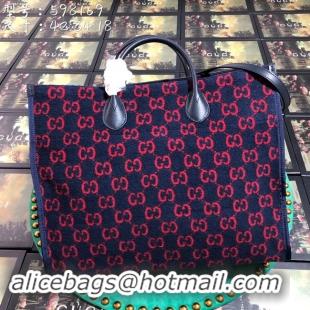 Newly Launched Gucci GG wool shopping bag 598169 Blue and red