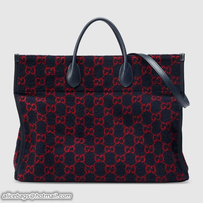 Newly Launched Gucci GG wool shopping bag 598169 Blue and red