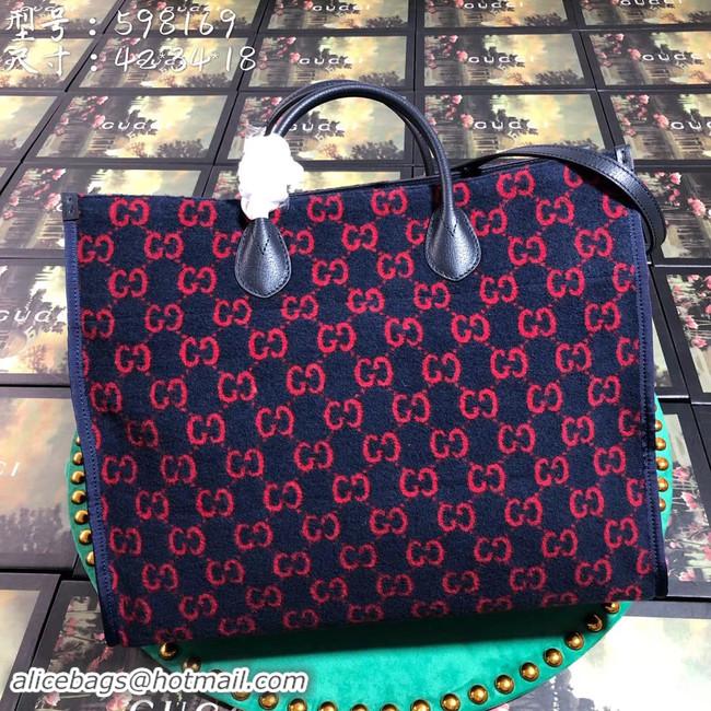 Newly Launched Gucci GG wool shopping bag 598169 Blue and red