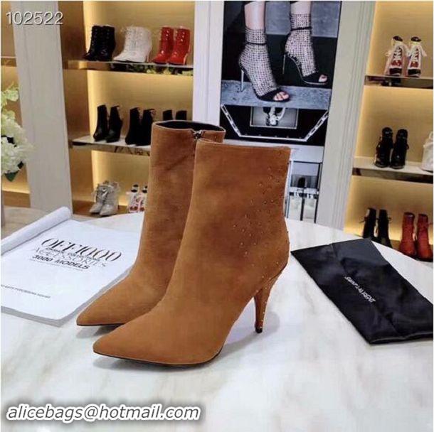 Grade Yves Saint Laurent Heel 10.5CM Suede Ankle Boots YSL8923 Brown 2019