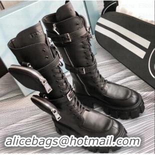 New Fashion Prada Monolith Leather Boots Black Straps with Detachable Nylon Pouches PA892 2019 