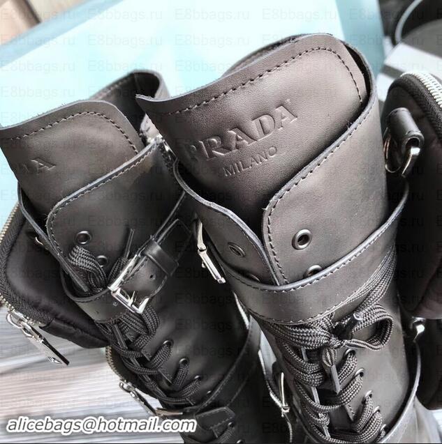 New Fashion Prada Monolith Leather Boots Black Straps with Detachable Nylon Pouches PA892 2019 