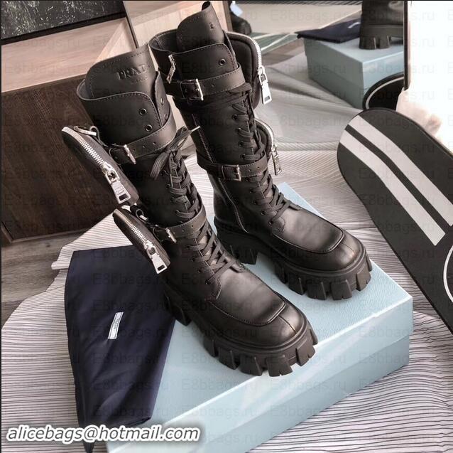 New Fashion Prada Monolith Leather Boots Black Straps with Detachable Nylon Pouches PA892 2019 