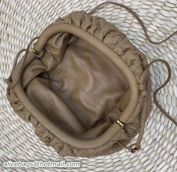 Top Quality Bottega Veneta Frame Pouch Clutch Small Bag with Strap In Intrecciato Woven Leather Camel 191113