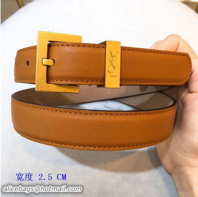 Grade Yves Saint Laurent Width 2.5CM Logo Leather Belt Y8100 Brown