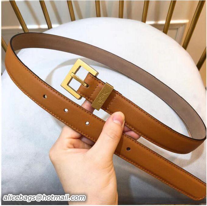 Grade Yves Saint Laurent Width 2.5CM Logo Leather Belt Y8100 Brown