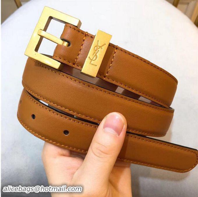 Grade Yves Saint Laurent Width 2.5CM Logo Leather Belt Y8100 Brown