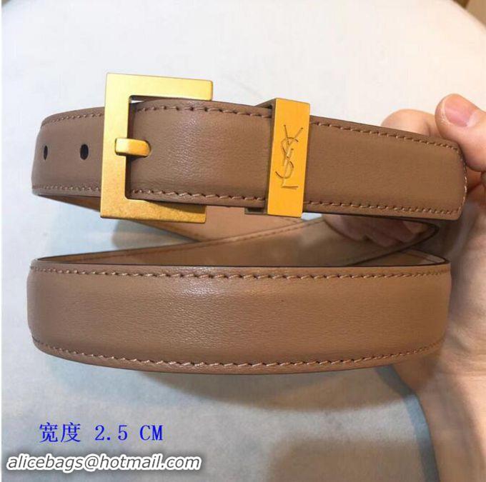 Market Sells Yves Saint Laurent Width 2.5CM Logo Leather Belt Y8100 ETOUPE